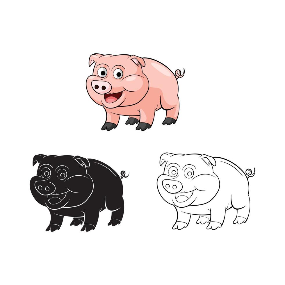 Coloring book smiling pig cartoon character vector