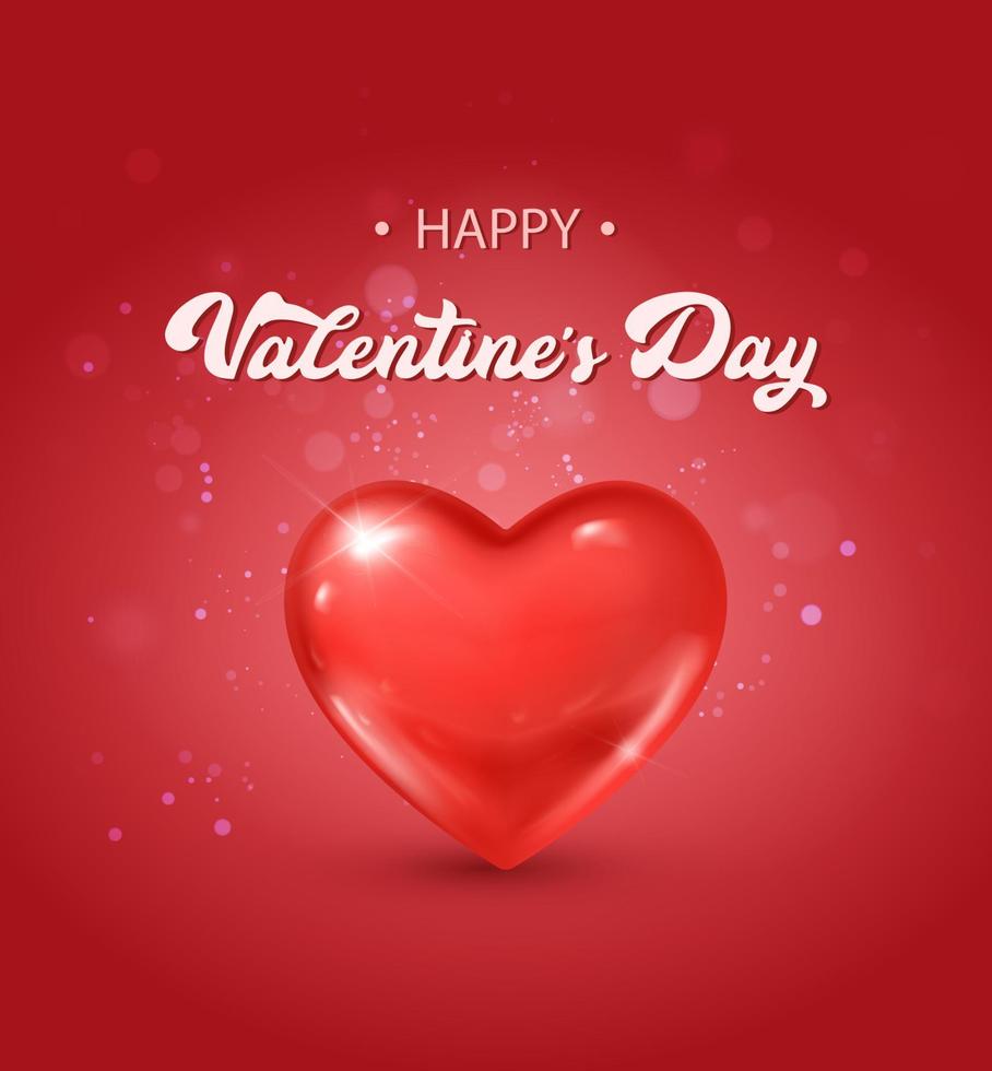 3d realistic vector Valentines banner. Romantic celebration banner, flyer, web, greeting card. Shiny red heart on  red backgriund.