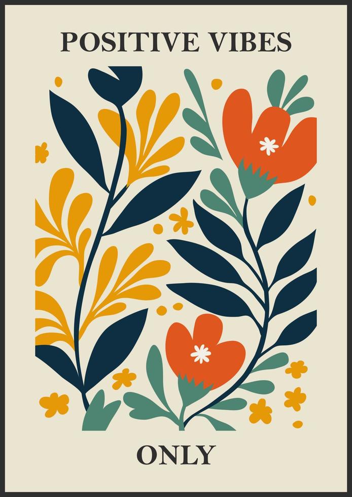 botánico matisse inspirado flor pared Arte carteles, folleto, volantes plantillas, contemporáneo collage. orgánico formas, línea floral modelo con positivo cita, mano dibujado diseño, sencillo fondo de pantalla. vector