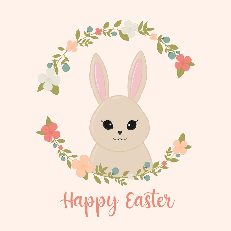 easter bunny, happy easter illustration, cute rabbit with flowers, vector illustration
