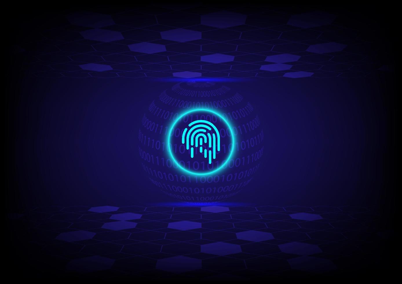 Cyber security concept. Electronic fingerprint with the binary number and earth on futuristic technology abstract background. Digital protection. vector