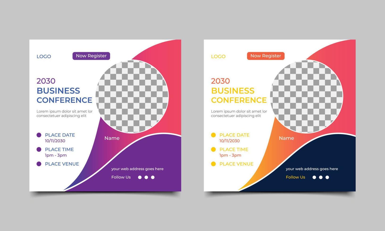 Business Conference social media post square banner design. Business webinar invitation design and online business conference banner template. vector