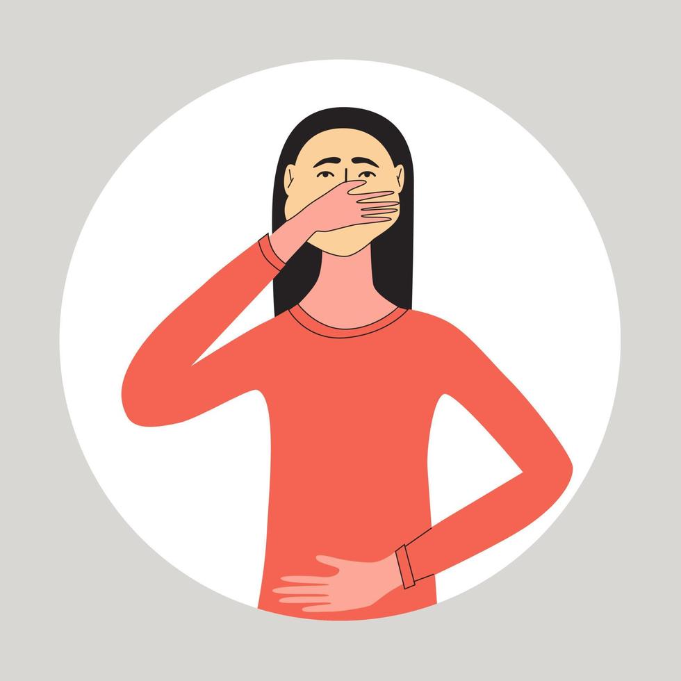 Woman suffering from nausea or vomiting. Poisoning,gastric, poor digestion. 20431496 Vector Art