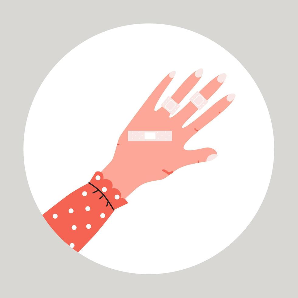 mujer mano con problema de lento cicatrización. síntoma de diabetes. vector