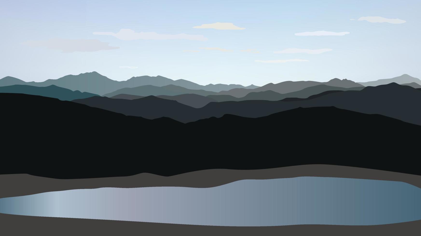 Mountain and hills landscape. Rural skyline. Lake Lagoon resort view background vector