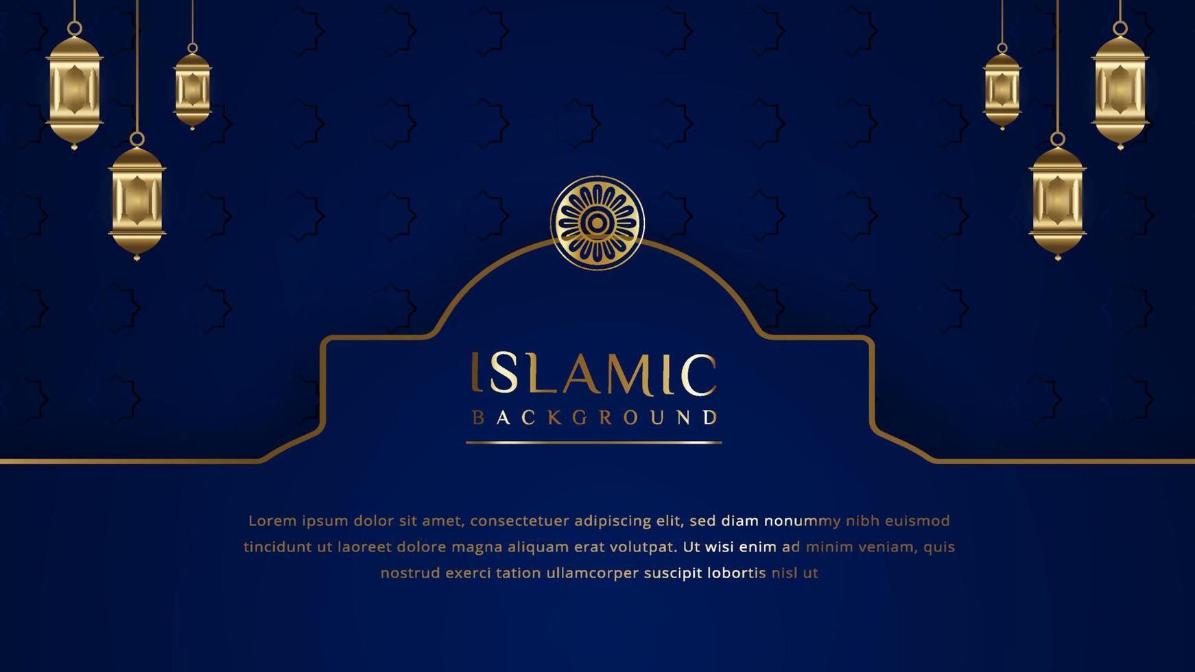 Islamic arabic elegant luxury ornamental background with islamic pattern and decorative lanterns vector