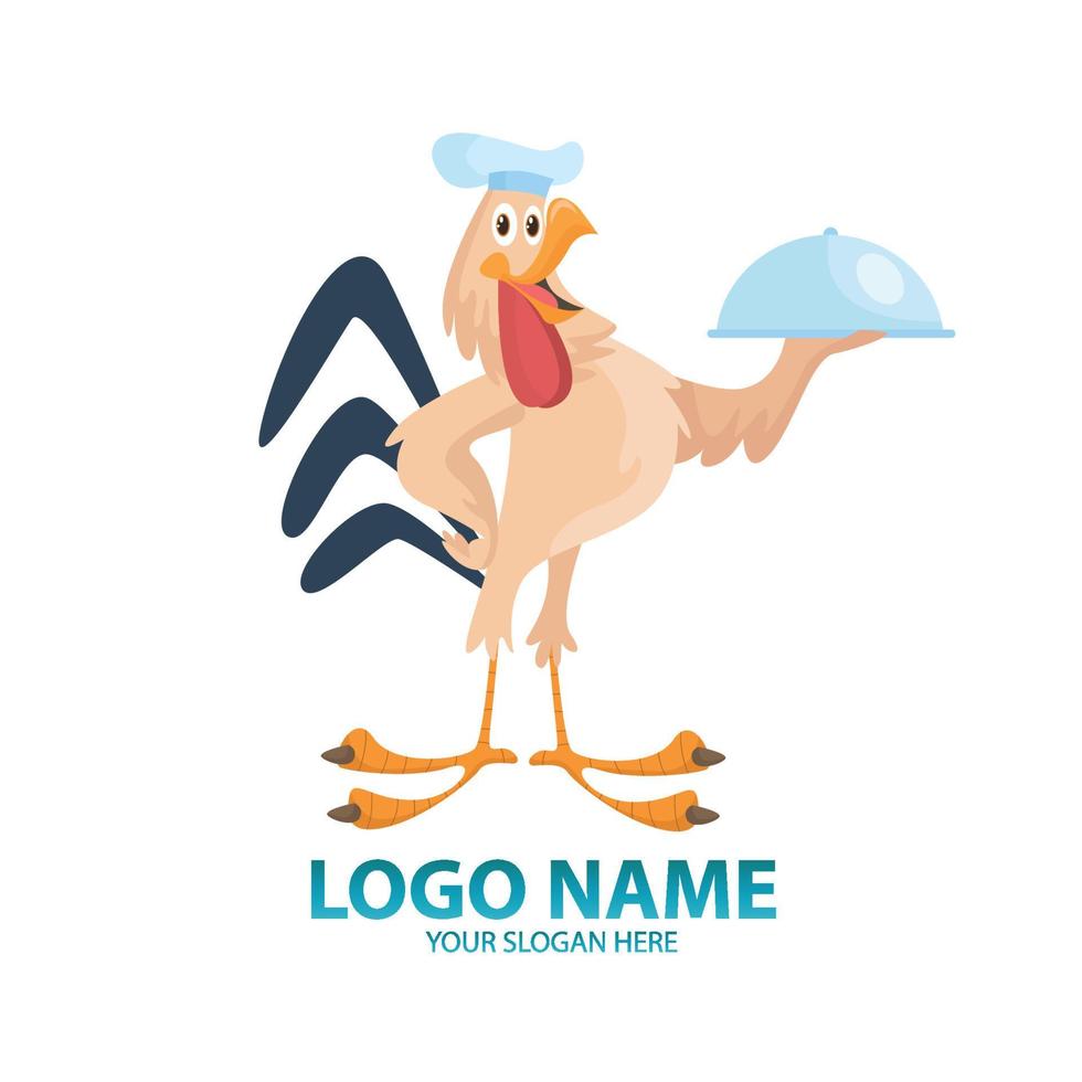 Chicken chef mascot with ready dish vector