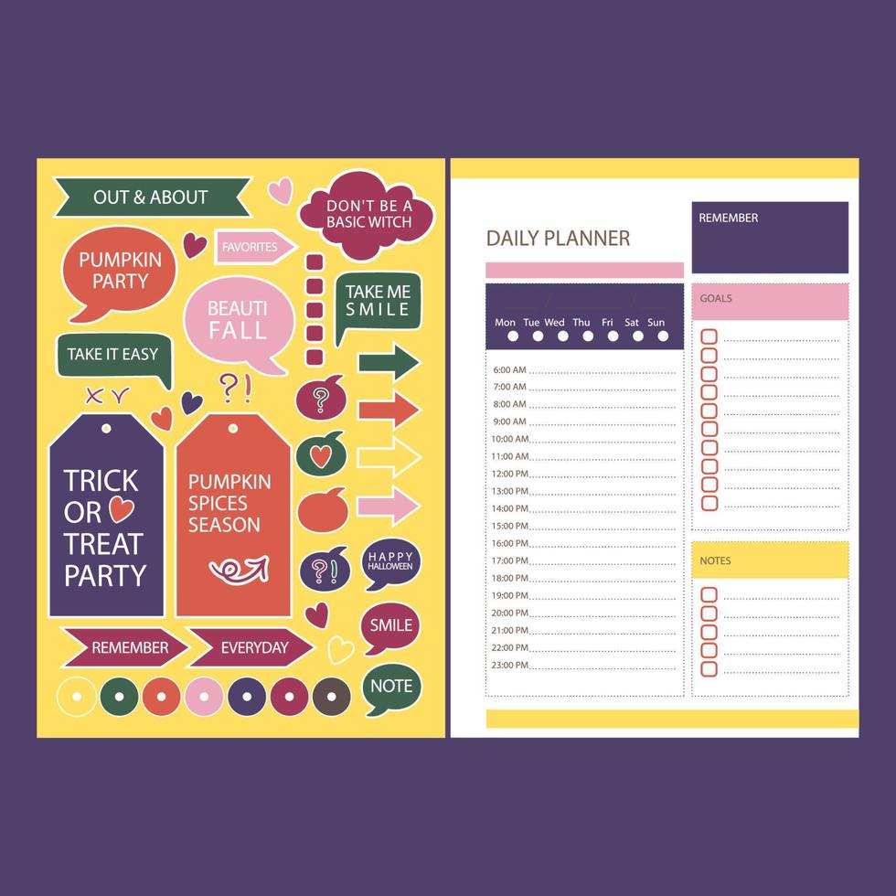 PLANNER STICKER HALLOWEEN Daily Page Vector Illustration Set