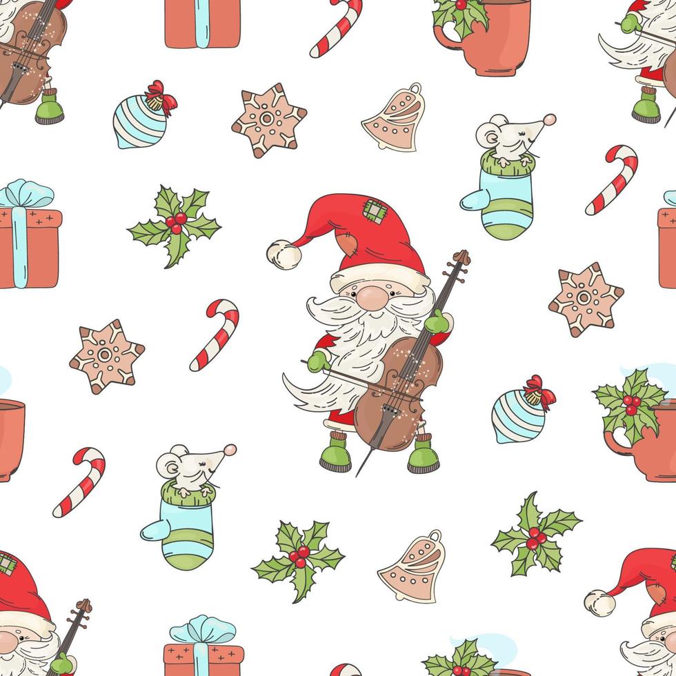 SANTA CELLO Christmas Seamless Pattern Vector Illustration
