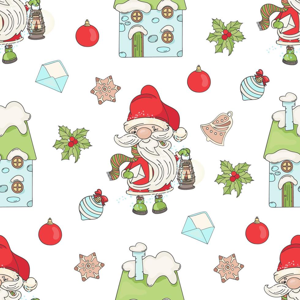 SANTA LAMP Christmas Seamless Pattern Vector Illustration