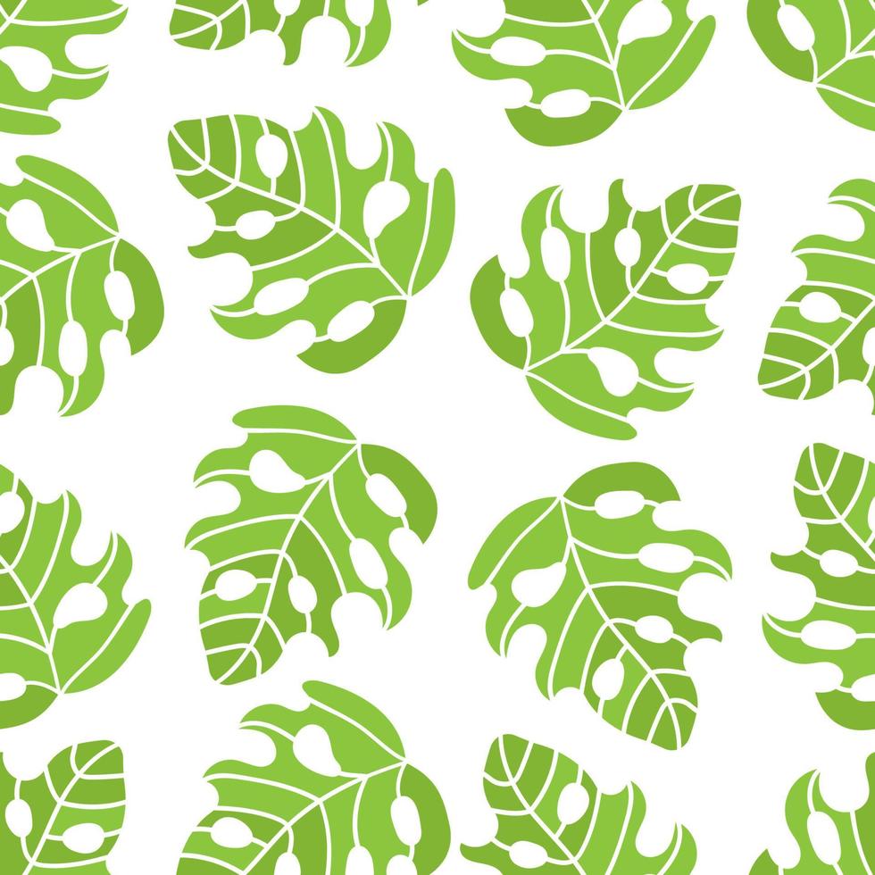 TROPIC MONSTERA Leaves Seamless Pattern Vector Illustration