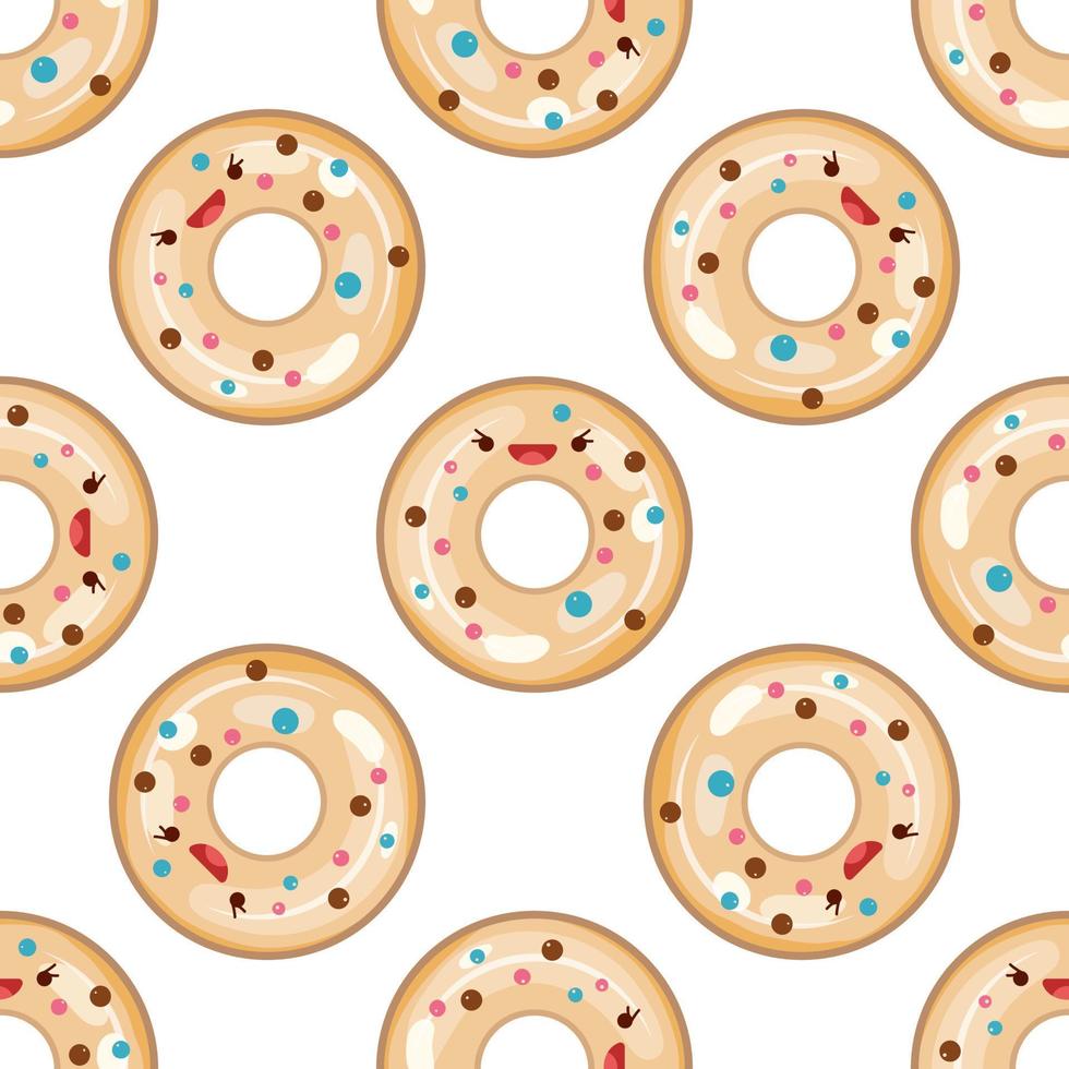 Cute donut seamless pattern. Vector illustration. Food icon concept. Flat cartoon style.