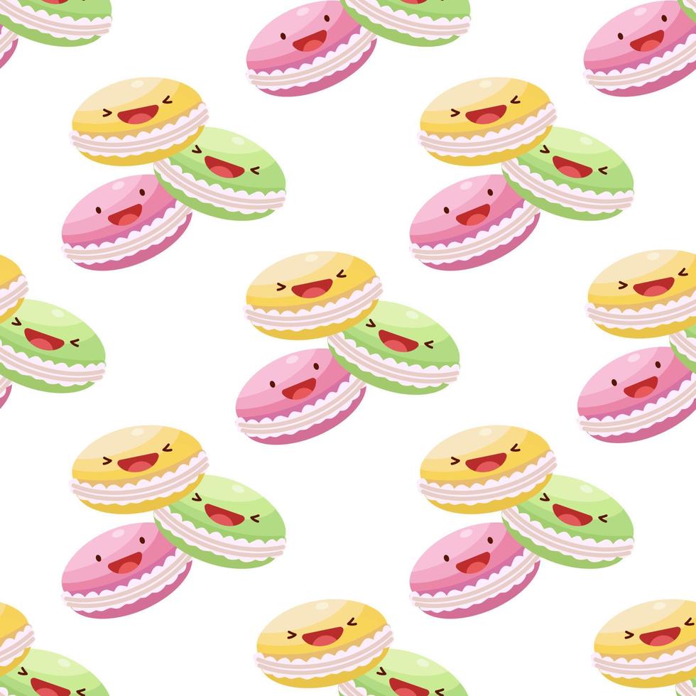 Cute macarons seamless pattern. Vector illustration. Food icon concept. Flat cartoon style.