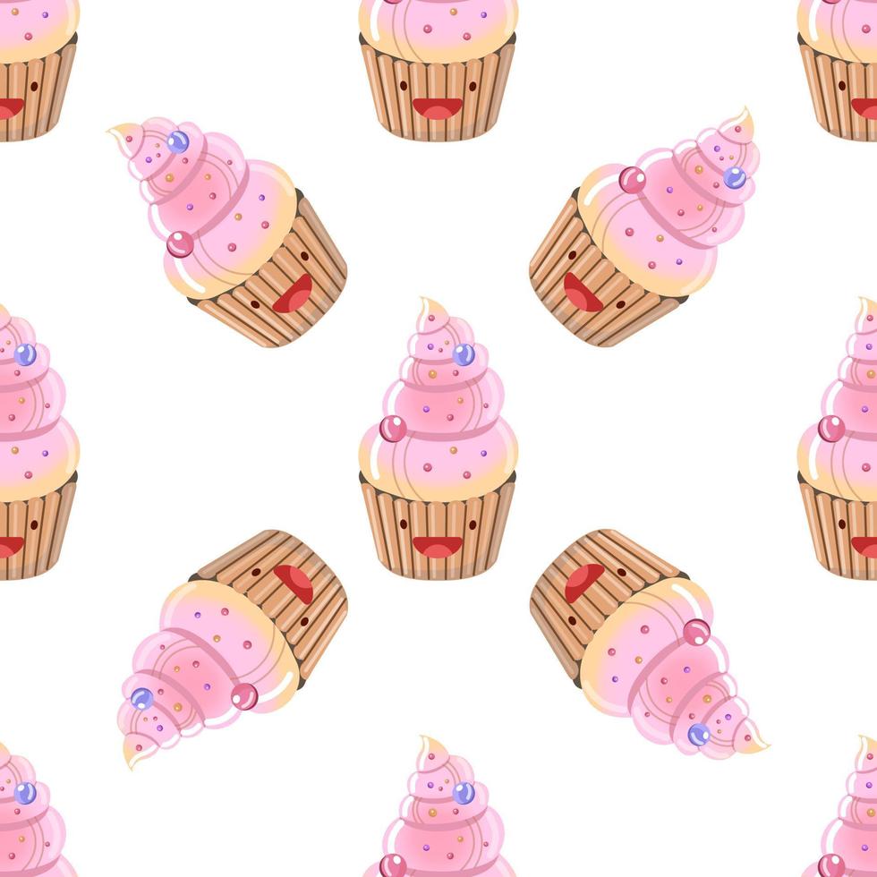 Cute cupcake seamless pattern. Vector illustration. Food icon concept. Flat cartoon style.