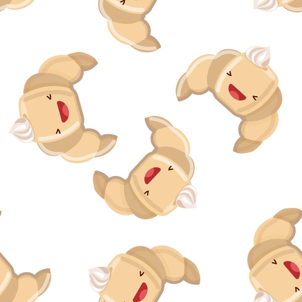 Cute croissant  seamless pattern. Vector illustration. Food icon concept. Flat cartoon style.