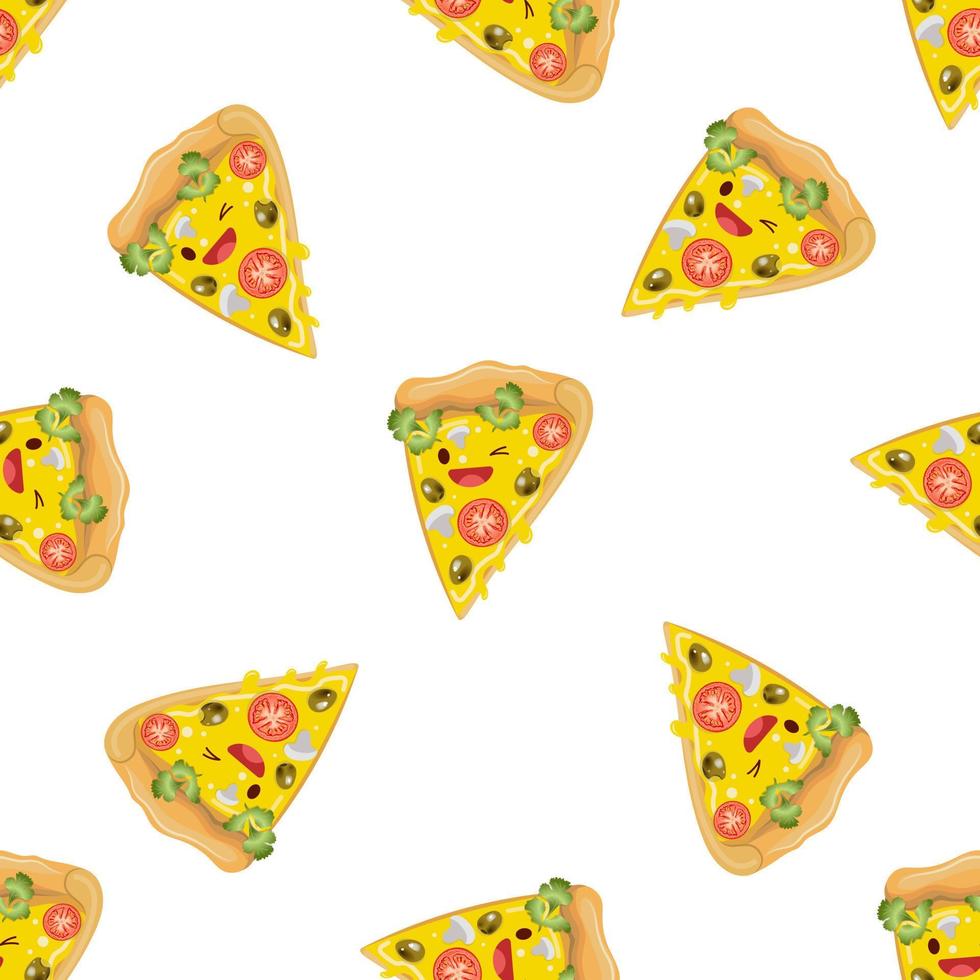 Cute pizza seamless pattern. Vector illustration. Food icon concept. Flat cartoon style.