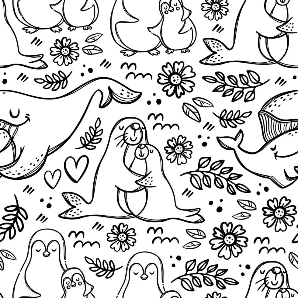 MY LOVELY MUM Sea Animal Seamless Pattern Vector Illustration