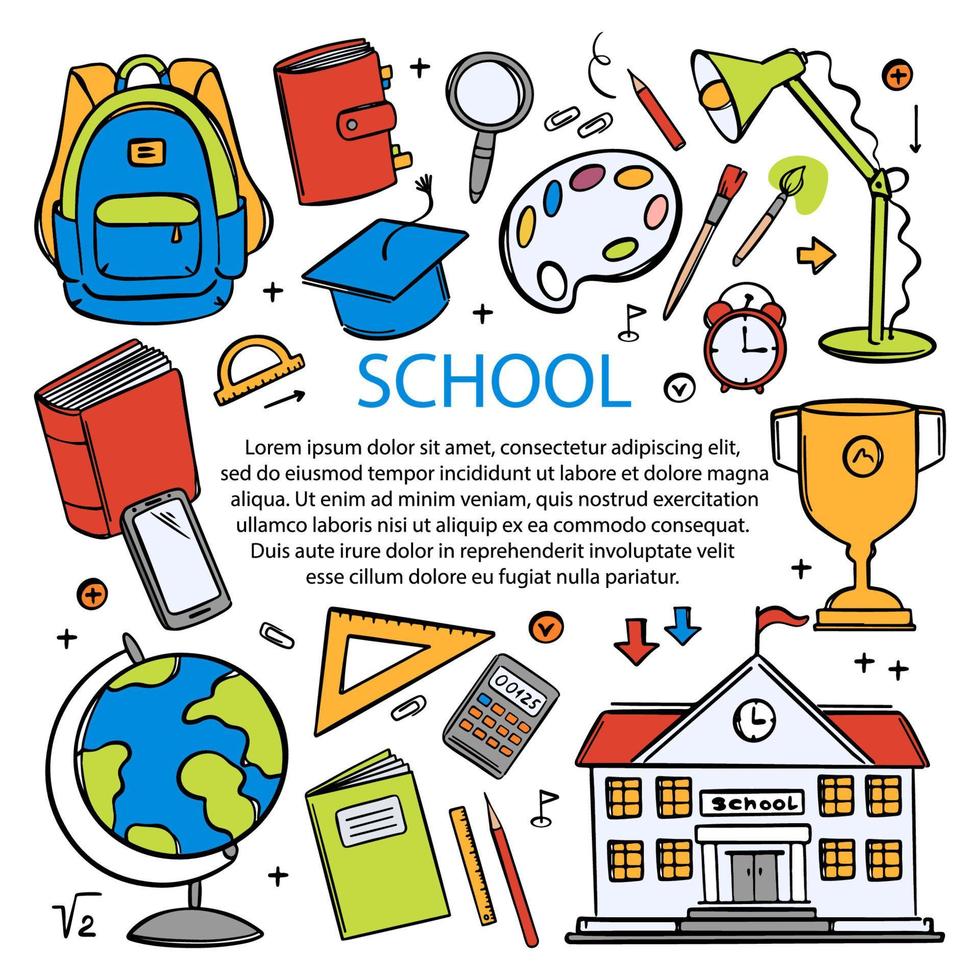 ONLINE SCHOOL Education Concept Web Banner Doodle Vector Set