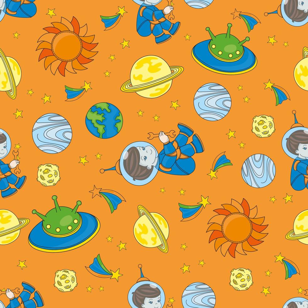 PLANET MAN Space Cartoon Vector Illustration Seamless Pattern