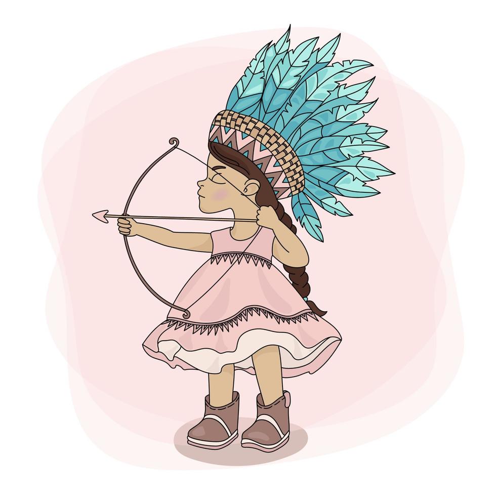 pocahontas cazar princesa niña indios vector ilustración conjunto