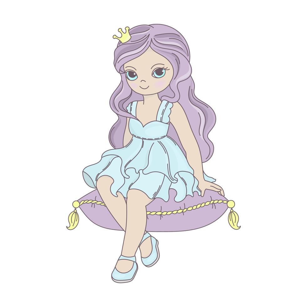 princesa hermosa niña sentado en almohada vector ilustración