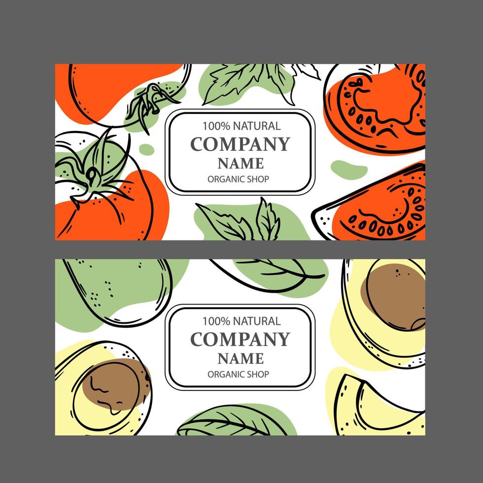 TOMATO AVOCADO LABELS Sketch Style Vector Illustration Set