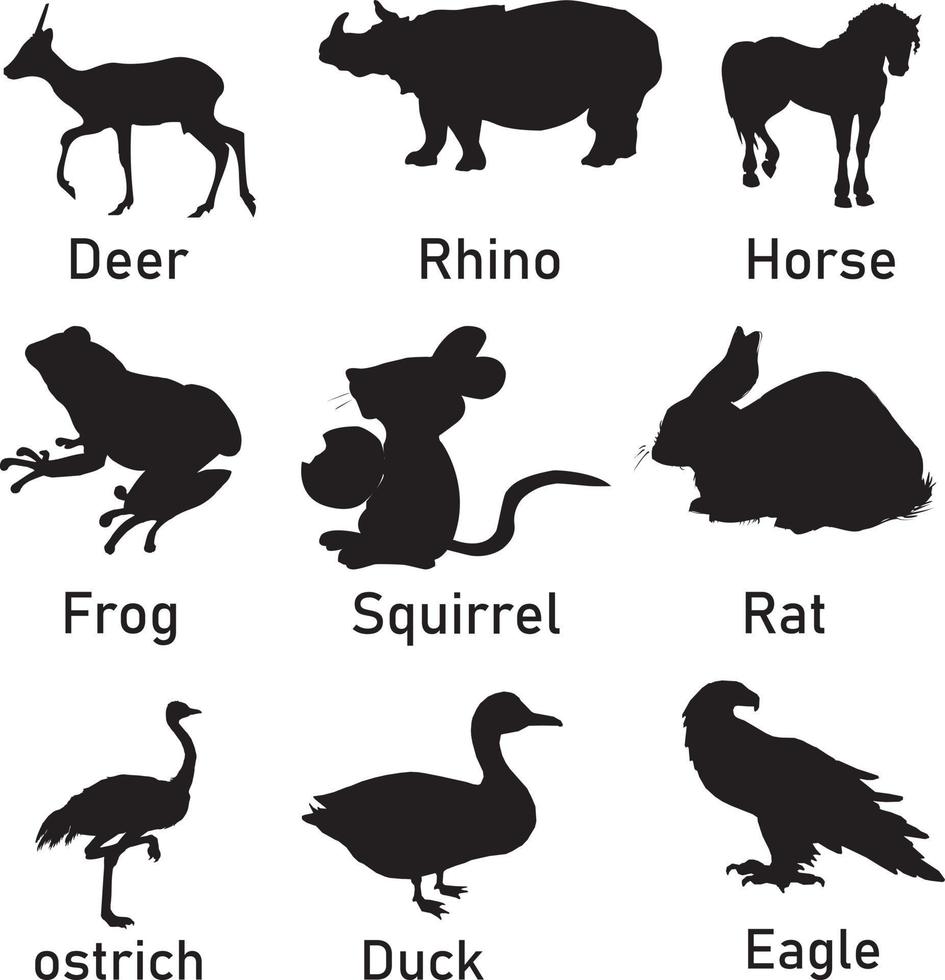Collection of animal silhouettes on a white background vector