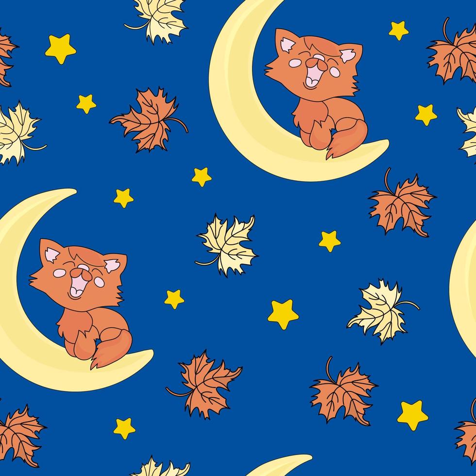 rojo gato noche dibujos animados sin costura modelo vector ilustración