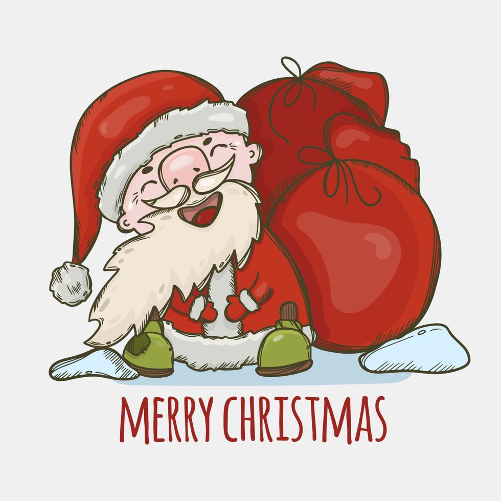 SANTA CLAUS WITH A BAG OF GIFTS LAUGHING Vector Illustration