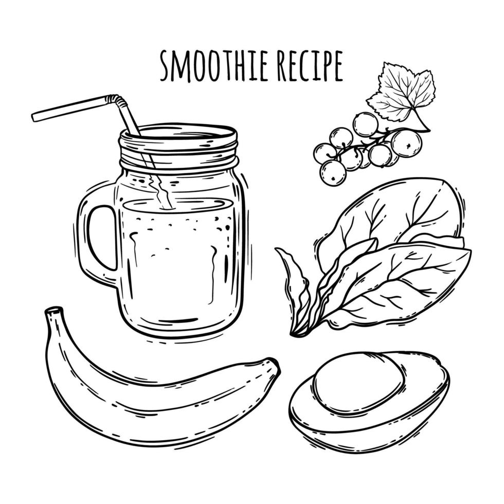 SMOOTHIE RECIPE Healthy Eating Beverage Vector Illustration Set