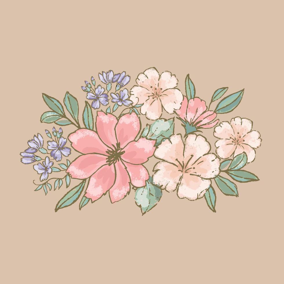 retro flores floral ramo de flores mano dibujado vector ilustración conjunto