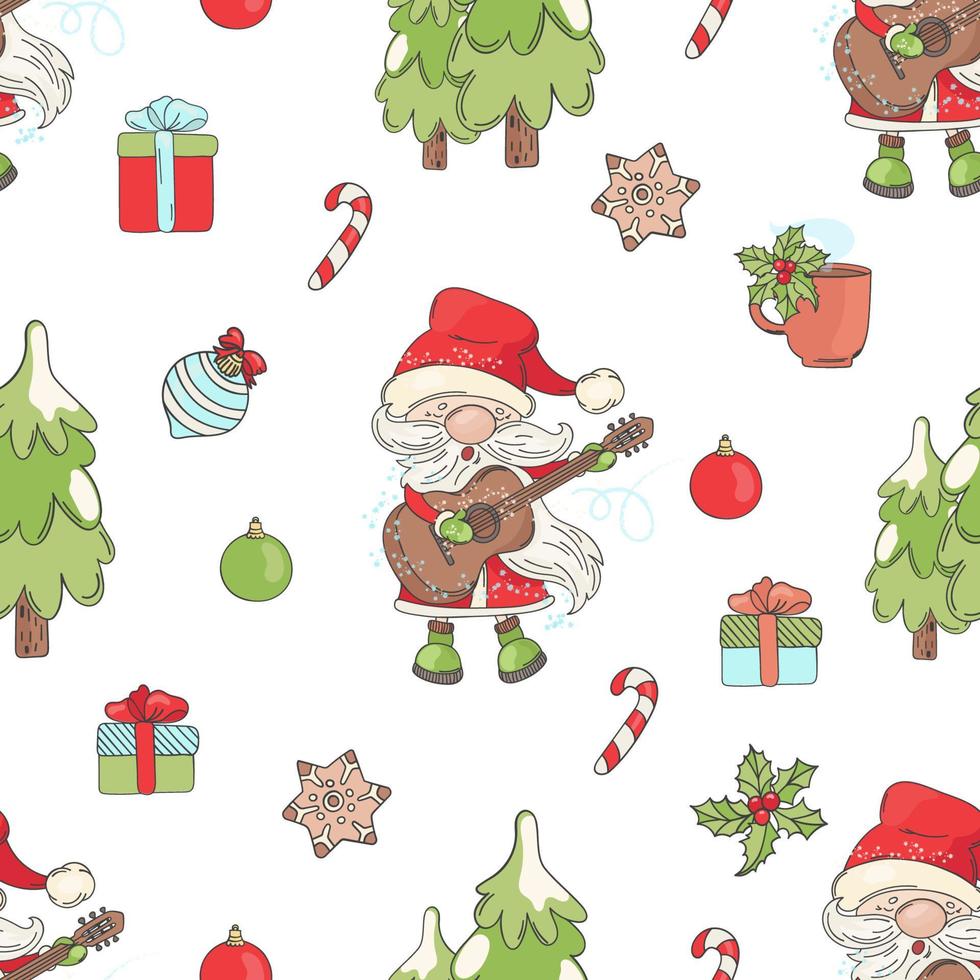 SANTA GUITAR Christmas Seamless Pattern Vector Illustration