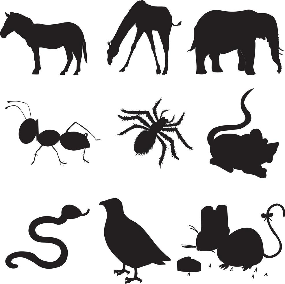 colección de siluetas de animales sobre un fondo blanco vector