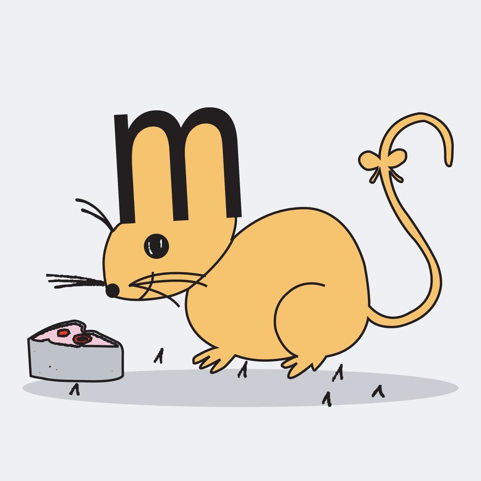 Cartoon cute mouse eating cheese on white background Free Vector
