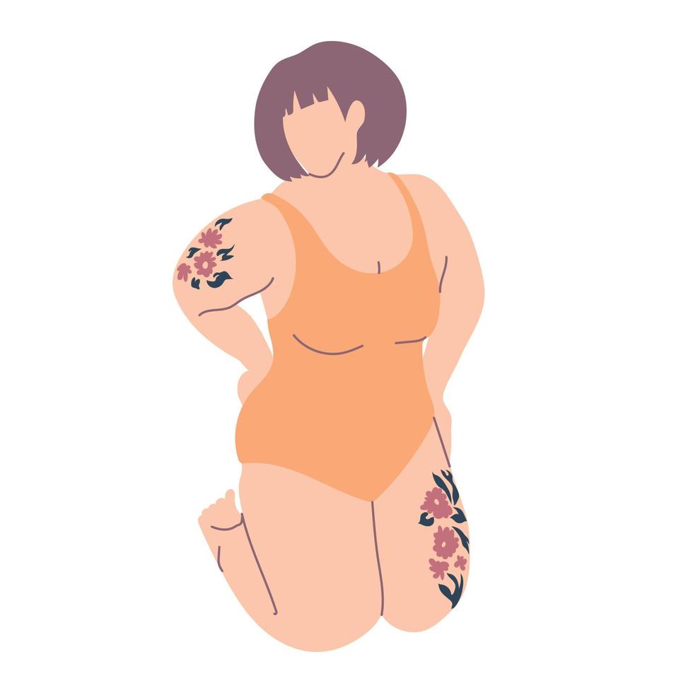 mujer con tatuado brazo y pierna vector ilustración.