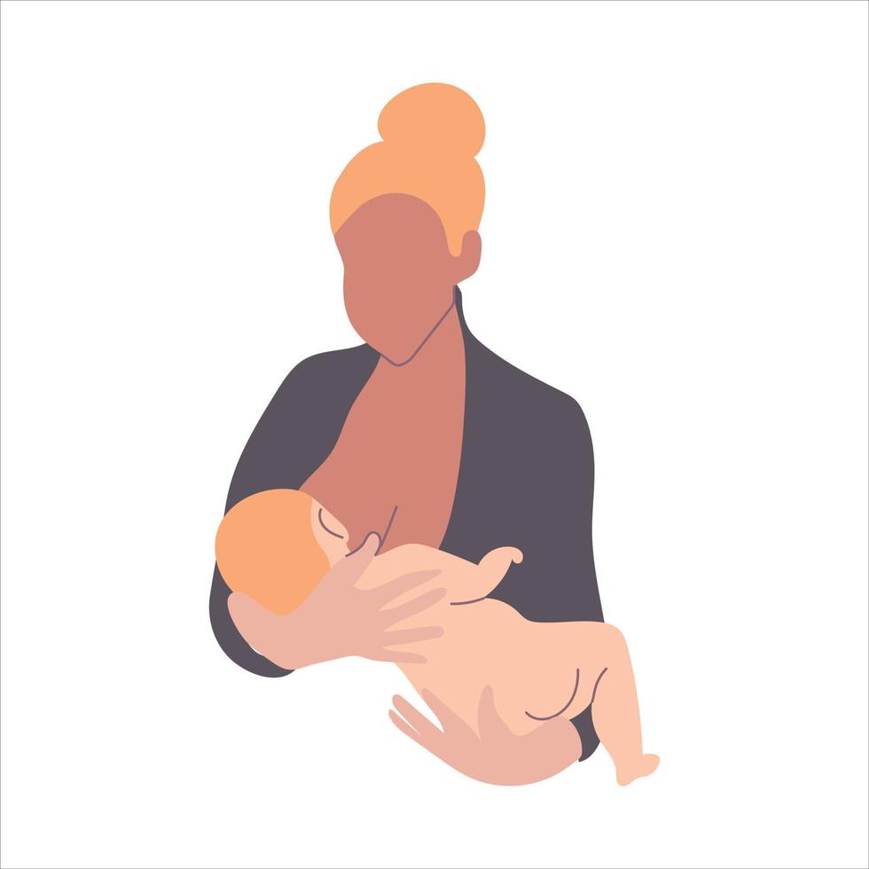 Blonde woman breastfeeding a baby vector illustration.