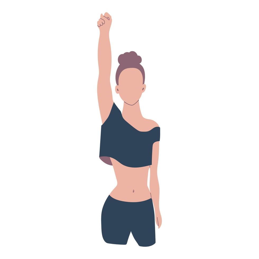 Woman lifted her hand with clenched fist up. vector