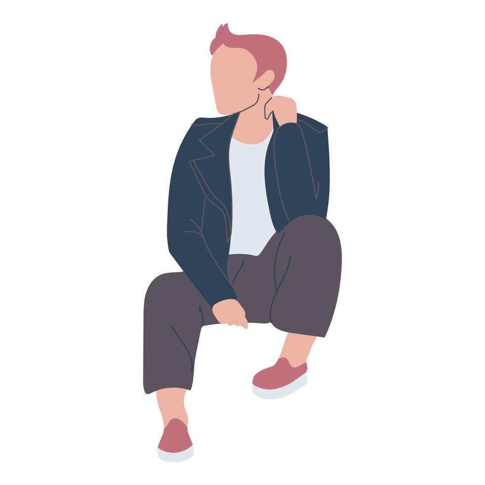 Short haired woman sitting casually. vector