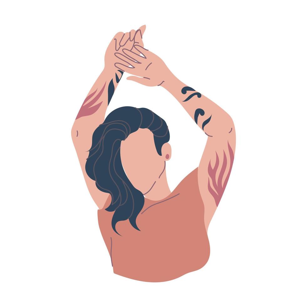 Woman with tattooed arms vector illustration.