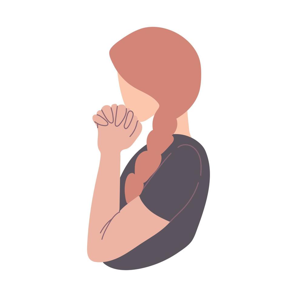 Ginger female with braided hair praying vector illustration.