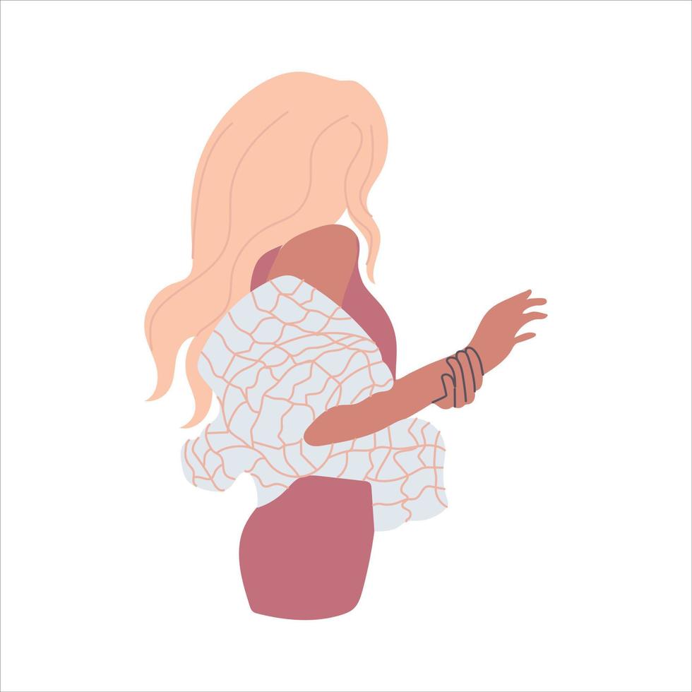 Blonde skinny woman side view vector illustration.