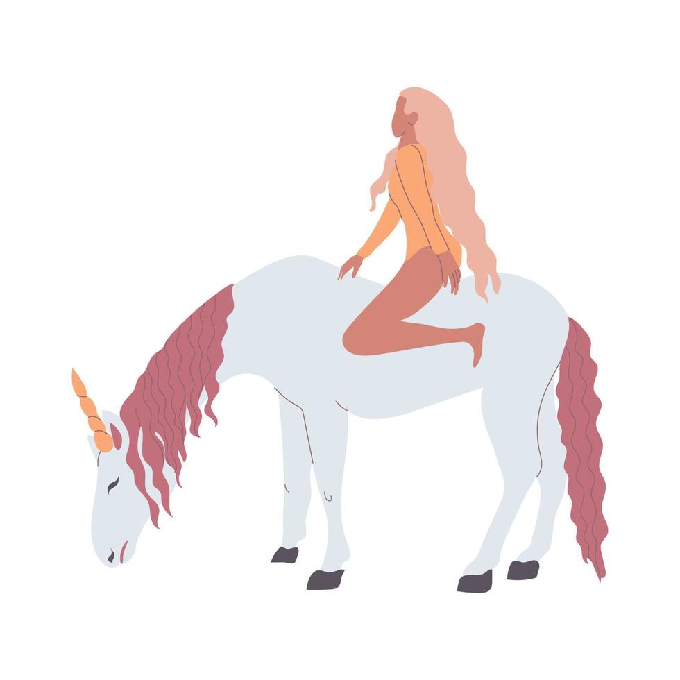 mujer montando el blanco caballo. vector