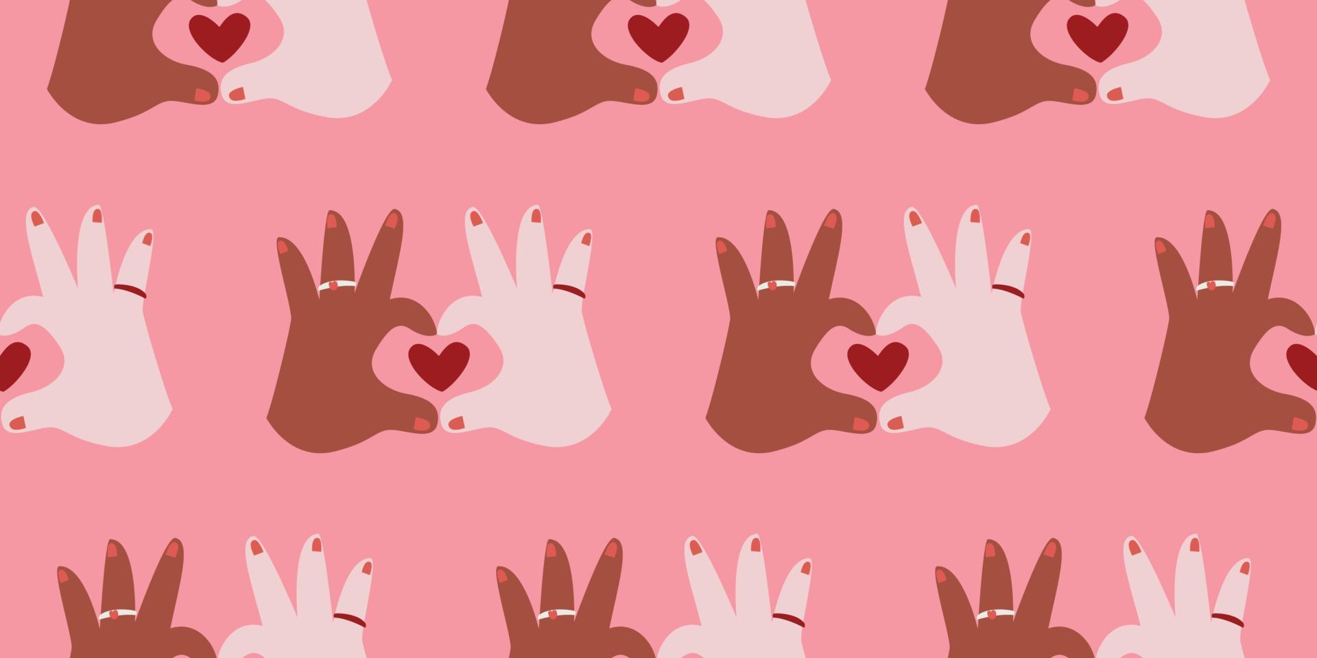 Two hands join together in the shape of a heart, hand signals heart shape. love symbol for Cute hand drawn for decorating the wedding card for valentine's day and love story concept.Beautiful Pattern vector