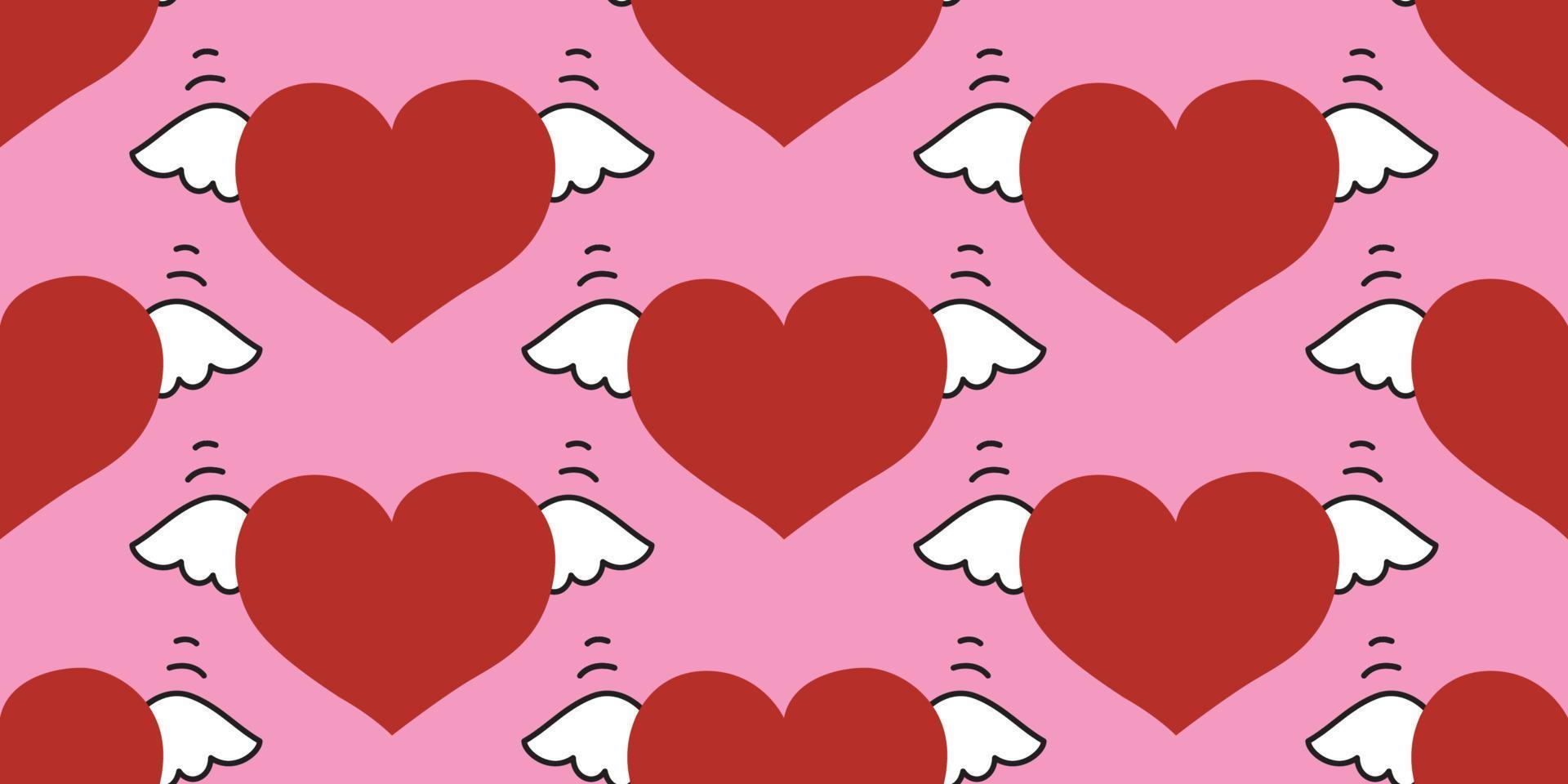 Beautiful Pattern Heart with wings cartoon. heart fly with angel wings in doodle style. hand drawn cute heart for decorating the wedding card for valentine's day and love concept. vector