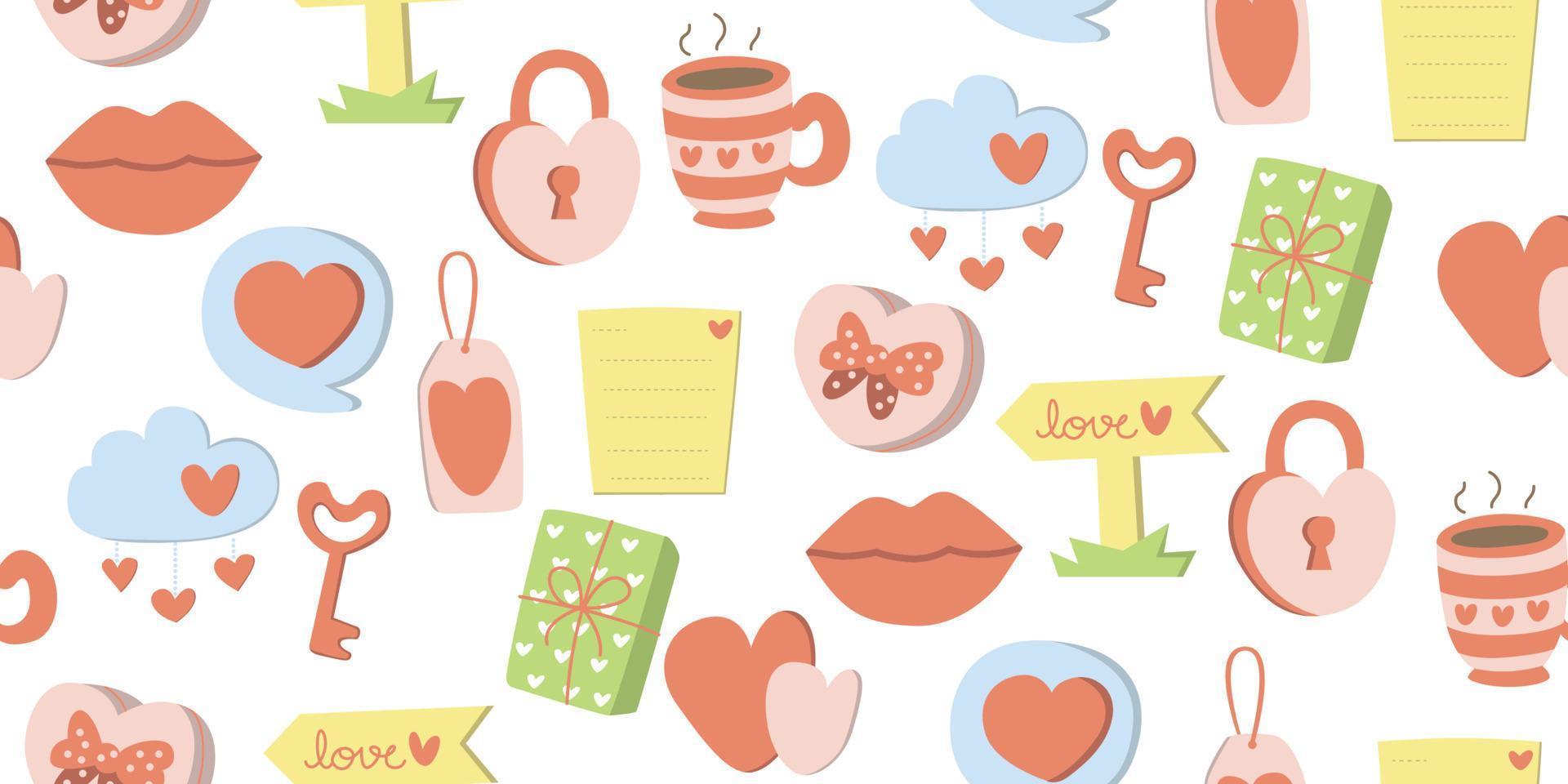 Beautiful Pattern cute cartoon for love concept. sweet beautiful heart. Cartoon illustration for fashion, Valentine's Day, wrap paper, cards or about love and wedding. vector