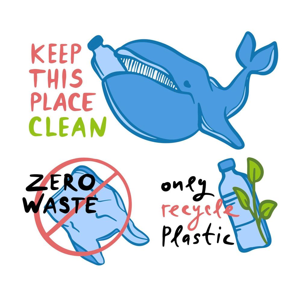 ONLY RECYCLE PLASTIC Eco Problem Vector Illustration Set