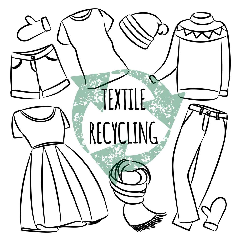 TEXTILE RECYCLING Ecological Problem Vector Illustration Set
