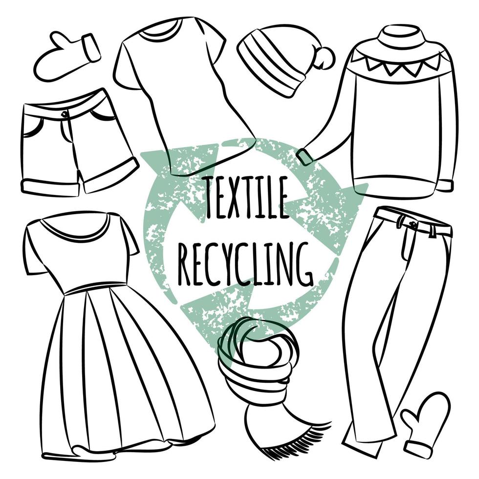 textil reciclaje ecológico problema vector ilustración conjunto