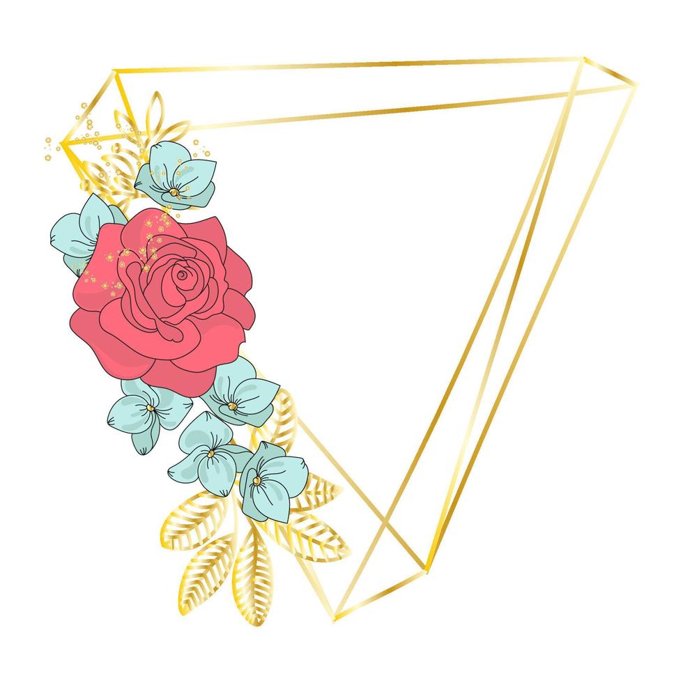 TRIANGLE ROSE Golden Frame For Wedding Vector Illustration Set