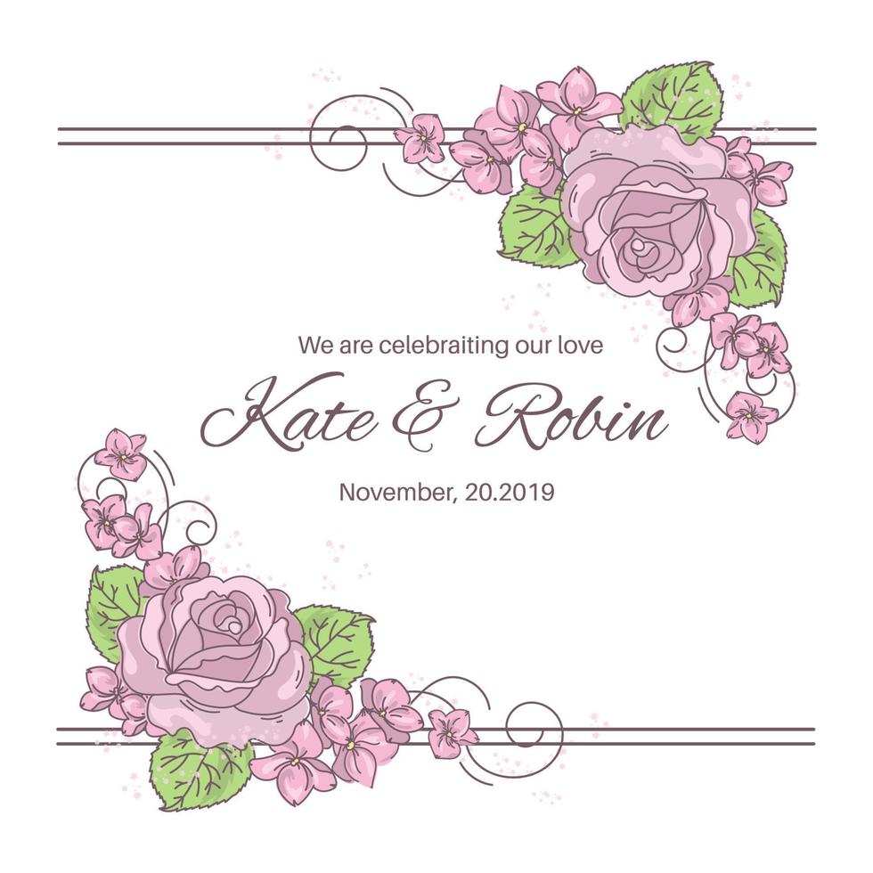 Boda decoración floral diseño invitación vector ilustración conjunto